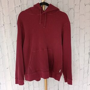 American Eagle Mens Waffle Knit Hoodie Burgundy Maroon Thermal Pullover Large